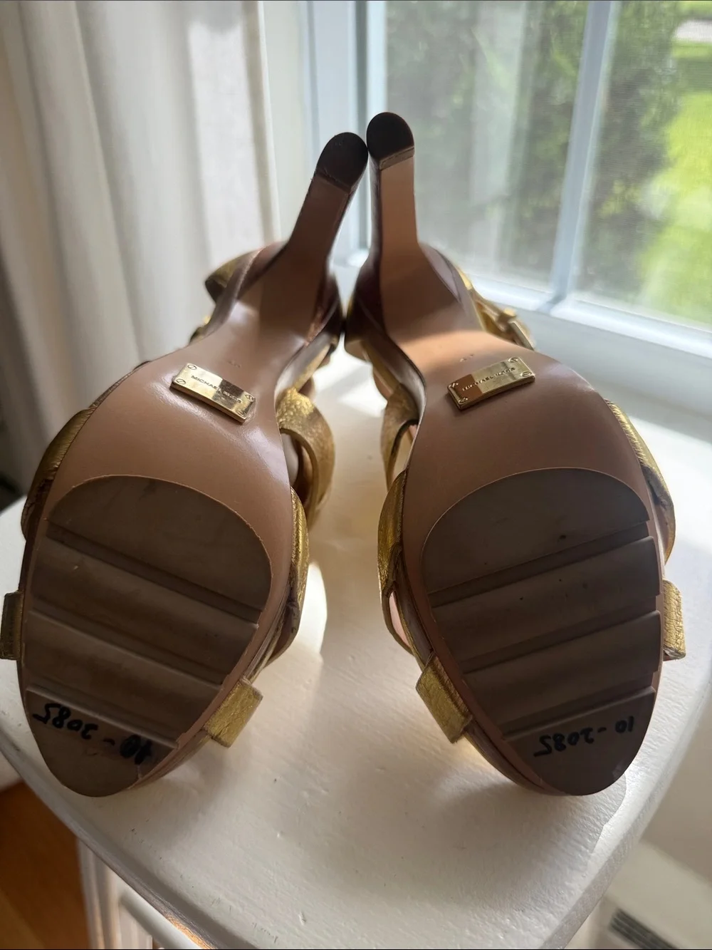 Michael Kors Metallic Gold Strappy Platform Heels
